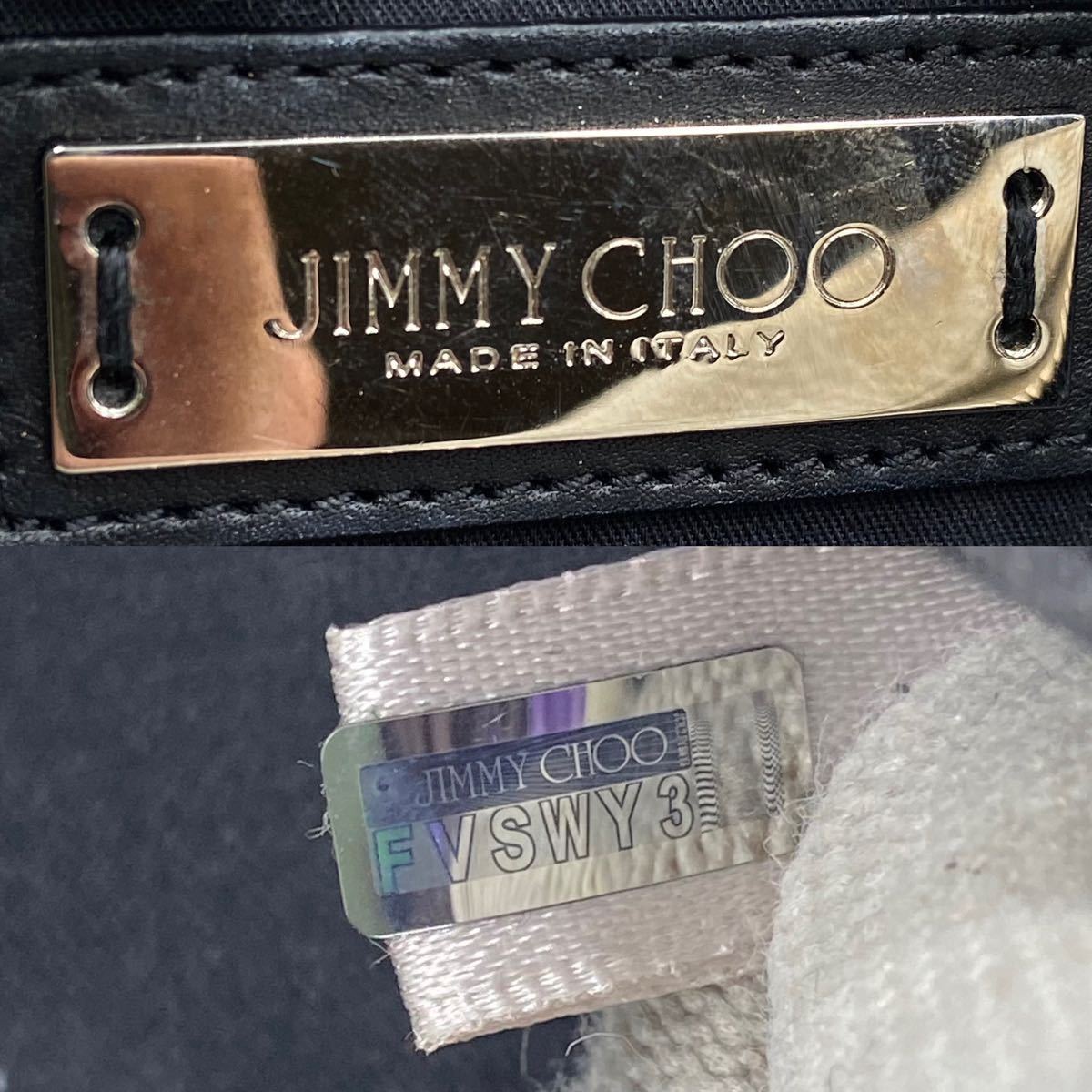 1円【未使用級】JIMMY CHOO ジミーチュウ ミニサラ 2way ハンドバッグ トート ショルダー スターエンボス レザー ホワイト ブラック 白 黒_画像10