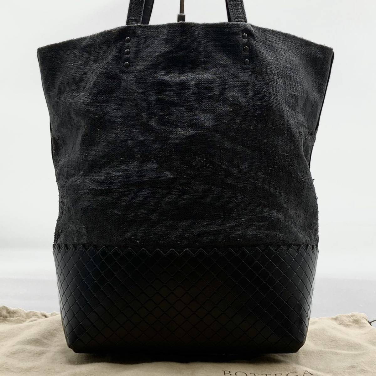 1円【高級品】BOTTEGA VENETA ボッテガヴェネタ イントレチャート トートバッグ ビジネスバッグ ショルダー PVC×レザー ブラック 黒色_画像2