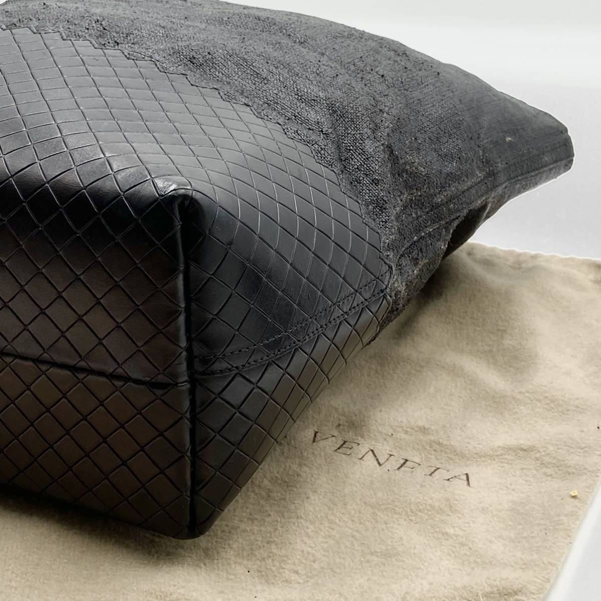 1円【高級品】BOTTEGA VENETA ボッテガヴェネタ イントレチャート トートバッグ ビジネスバッグ ショルダー PVC×レザー ブラック 黒色_画像6