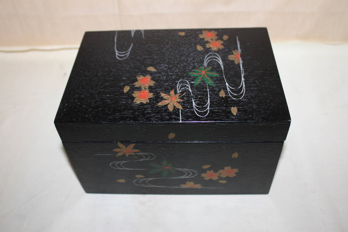 ◆茶道具 柿合塗 色絵 木製漆器 お茶箱 茶箱セット 全6品◆_画像1