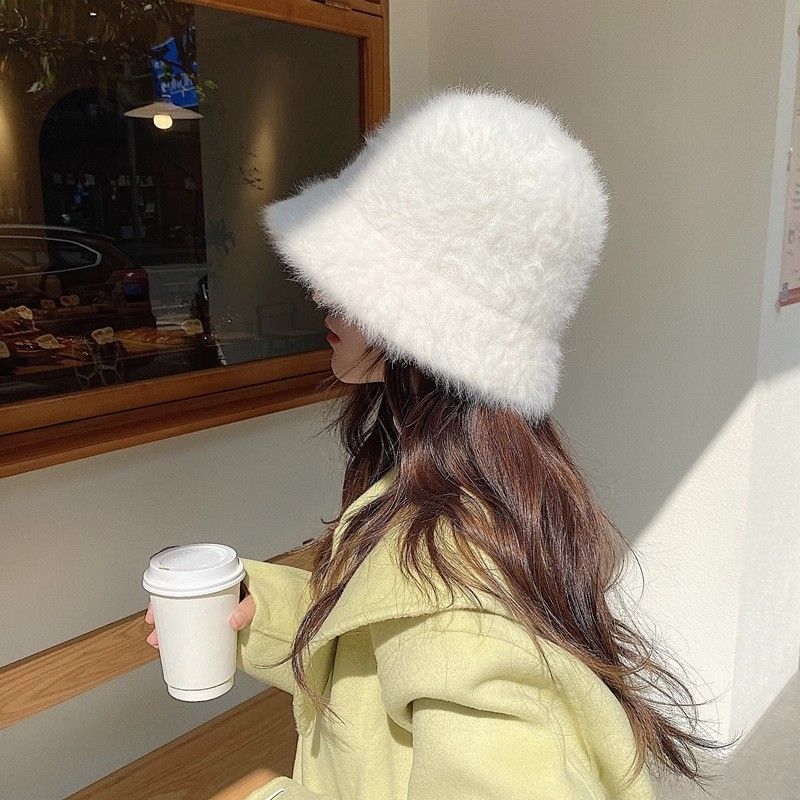 ウサギの毛皮 バケットハット 秋冬 防寒 帽子 韓国 もこもこ 暖かい 冬 帽子 