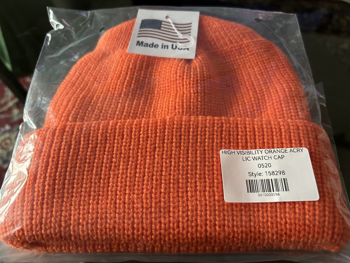 新品未使用 MADE IN USA ACRYLIC KNIT CAP USA製 ニットキャップ ニット帽　オレンジ_画像4