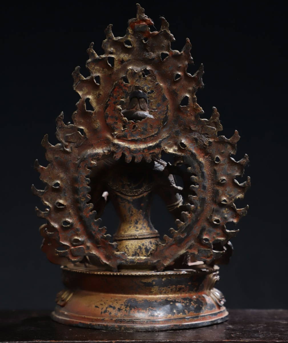 仏像 秘蔵 中國 清代 チベット仏教 銅製塗金 緑度母 仏教美術 細密造 置物 時代物 中国古美術 YF170_画像2