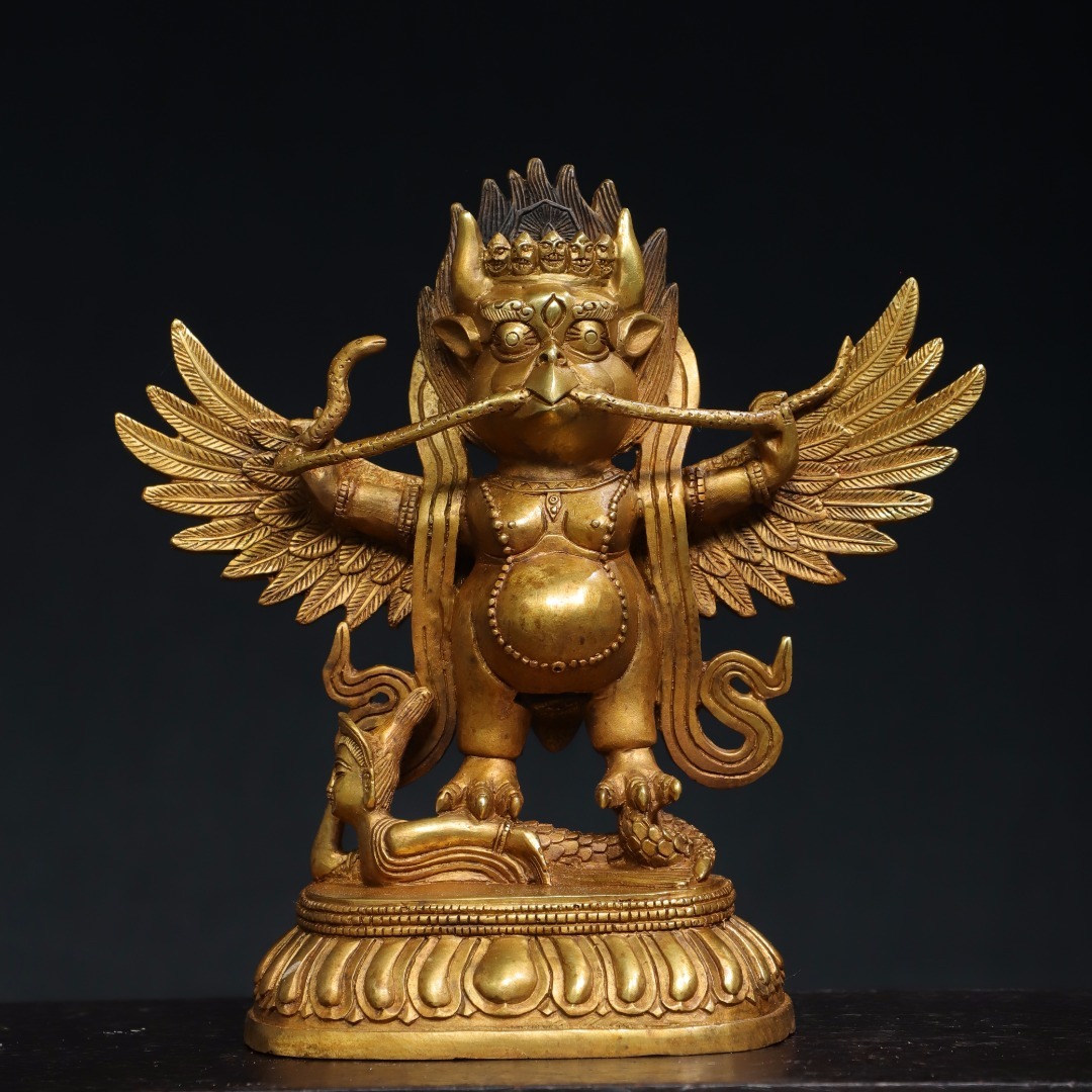 華麗 仏像 秘蔵 中國 古銅彫 塗金 チベット仏教の護法神大鵬鳥 仏教古 
