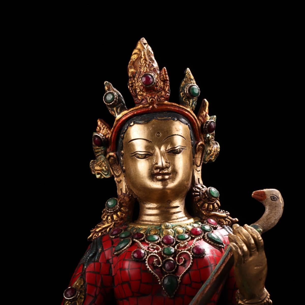 珍品 中國 チベット仏教 清代 古銅彫 彩色描金宝石妙音天母像 珍品 中國 チベット仏教 清代 古銅彫 彩色描金宝石妙音天母像
