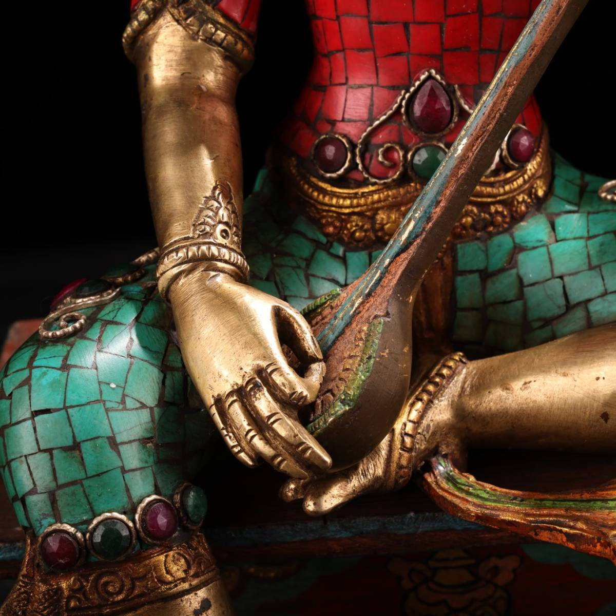 珍品 中國 チベット仏教 清代 古銅彫 彩色描金宝石妙音天母像 珍品 中國 チベット仏教 清代 古銅彫 彩色描金宝石妙音天母像