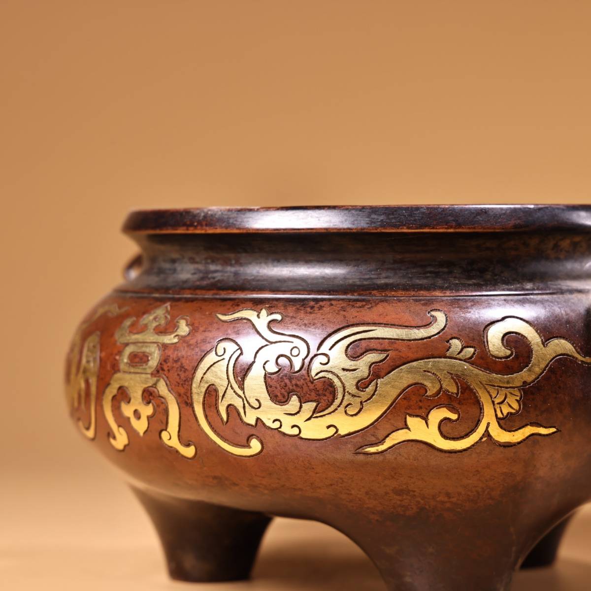 清・古銅彫・流金・龍紋筆架』極細工・骨董品・古賞物・中国古玩 清・古銅彫・流金・龍紋筆架』極細工・骨董品・古賞物・中国古玩