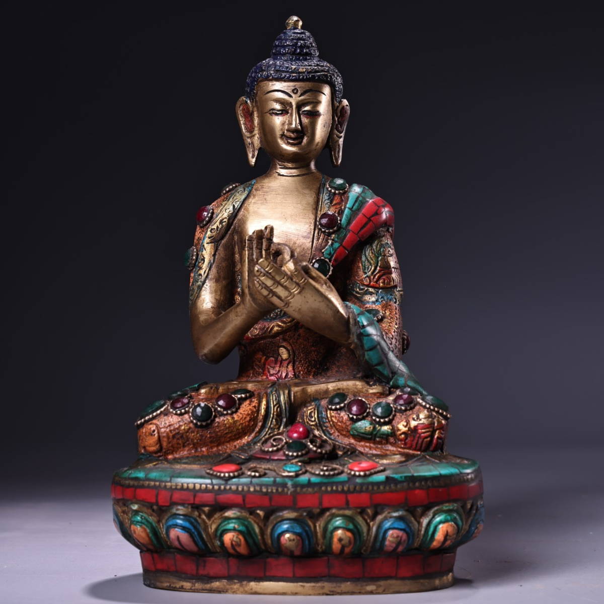 仏像 中國 清代 チベット仏教 古銅彫 嵌寶石彩繪描金 釈迦 釈迦牟尼 仏像 中國 清代 チベット仏教 古銅彫 嵌寶石彩繪描金 釈迦 釈迦牟尼