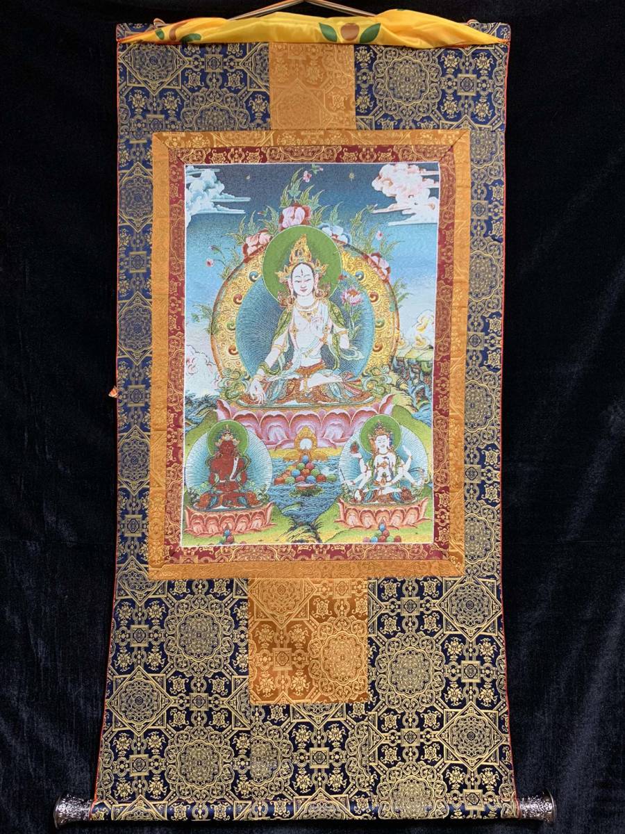 期間限定半額以下 珍品 古仏画 中國 チベット仏教 タンカ手刺繍 白度母