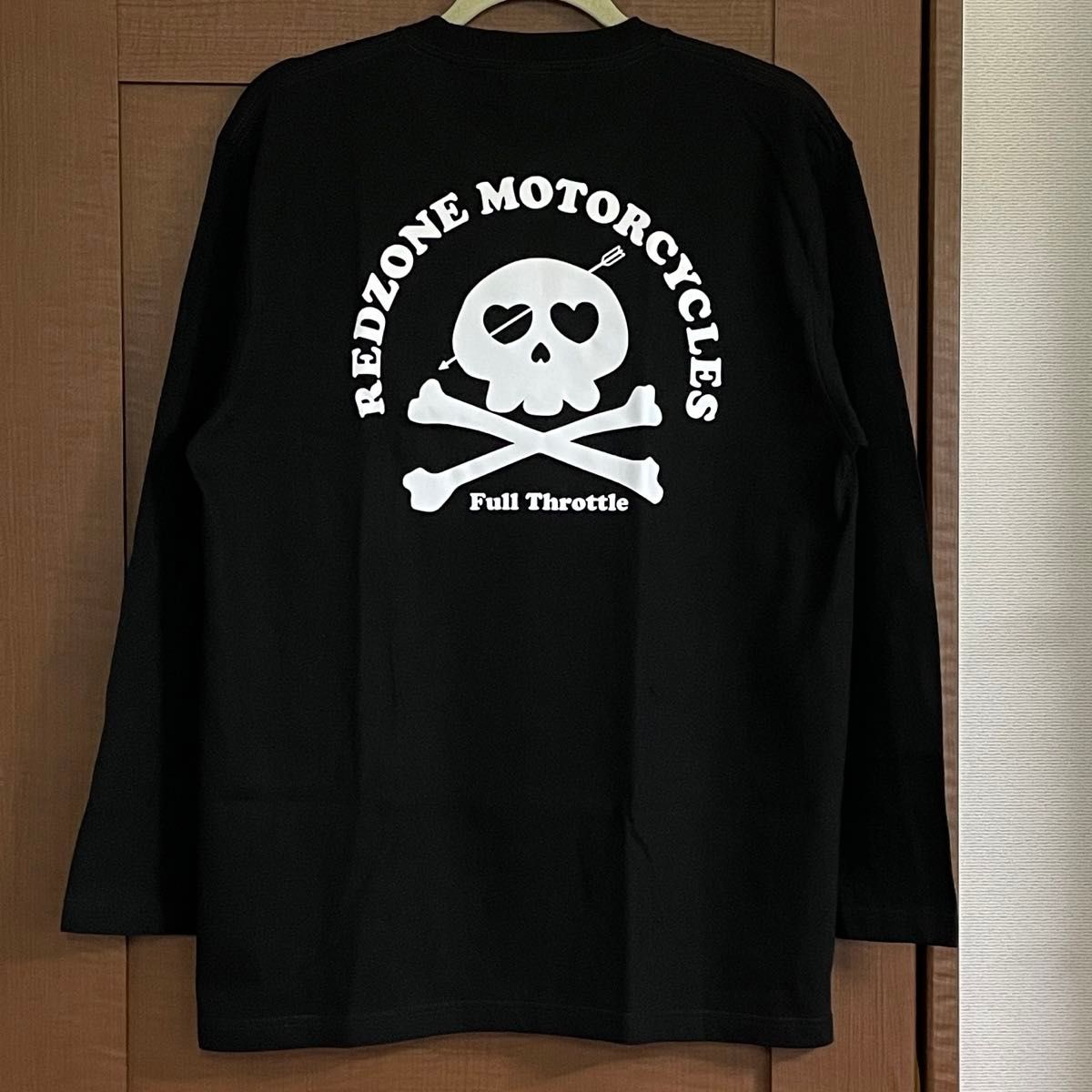 Tシャツ バイク メンズ レディース Lサイズ モーターサイクル ドクロ 骸骨 バックプリント ティシャツ ロン 黒 長袖