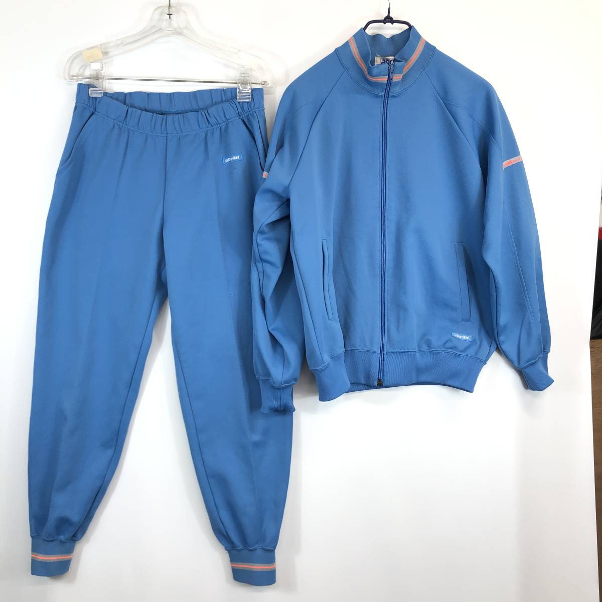 アシックス 90s asics school sports トラックジャケット セットアップ ジャージ 水色系 トップスLサイズ パンツMサイズ  AX110