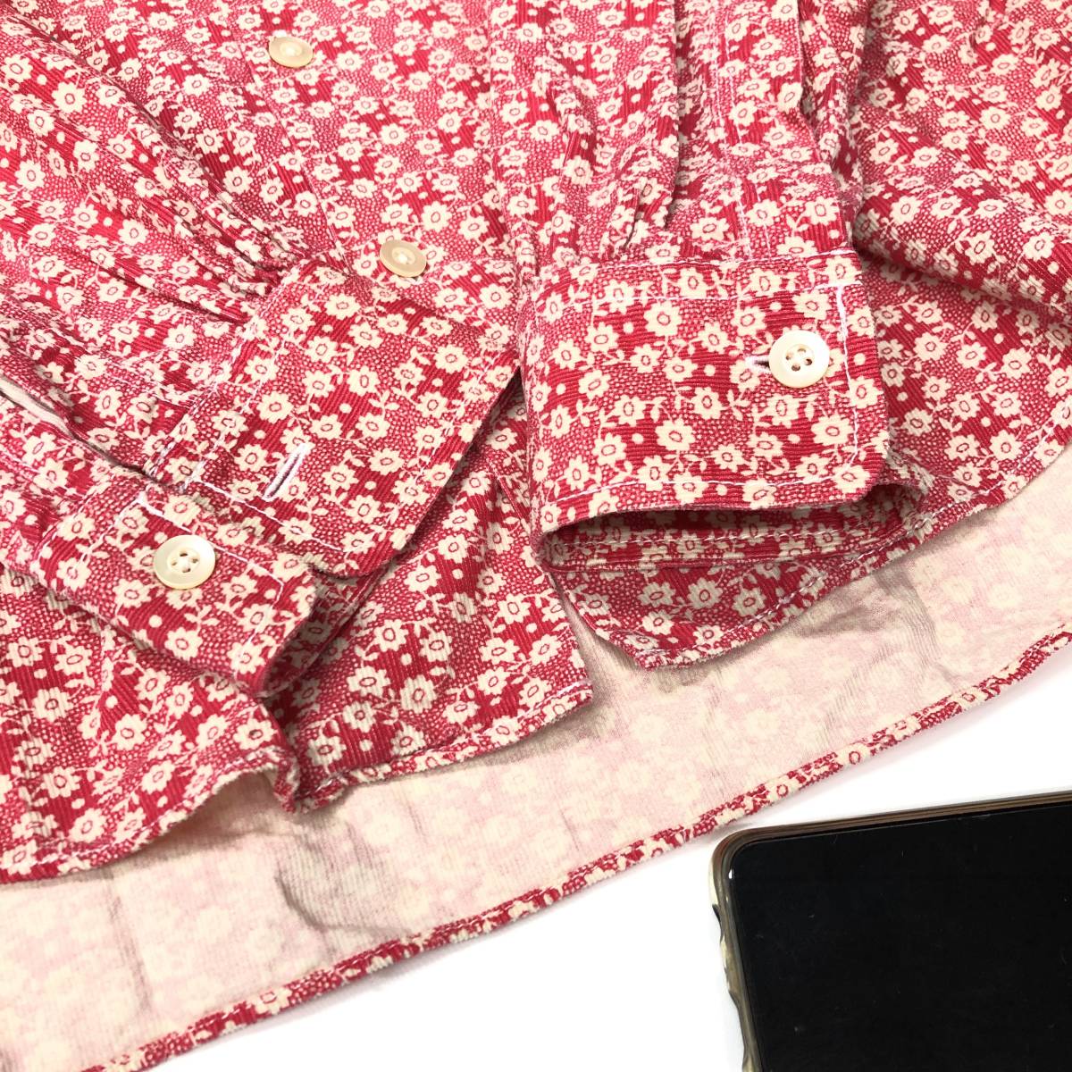 Jipijapa ヒピハパ コーデュロイシャツ 花柄 赤系 3サイズ 日本製 JP041208-02