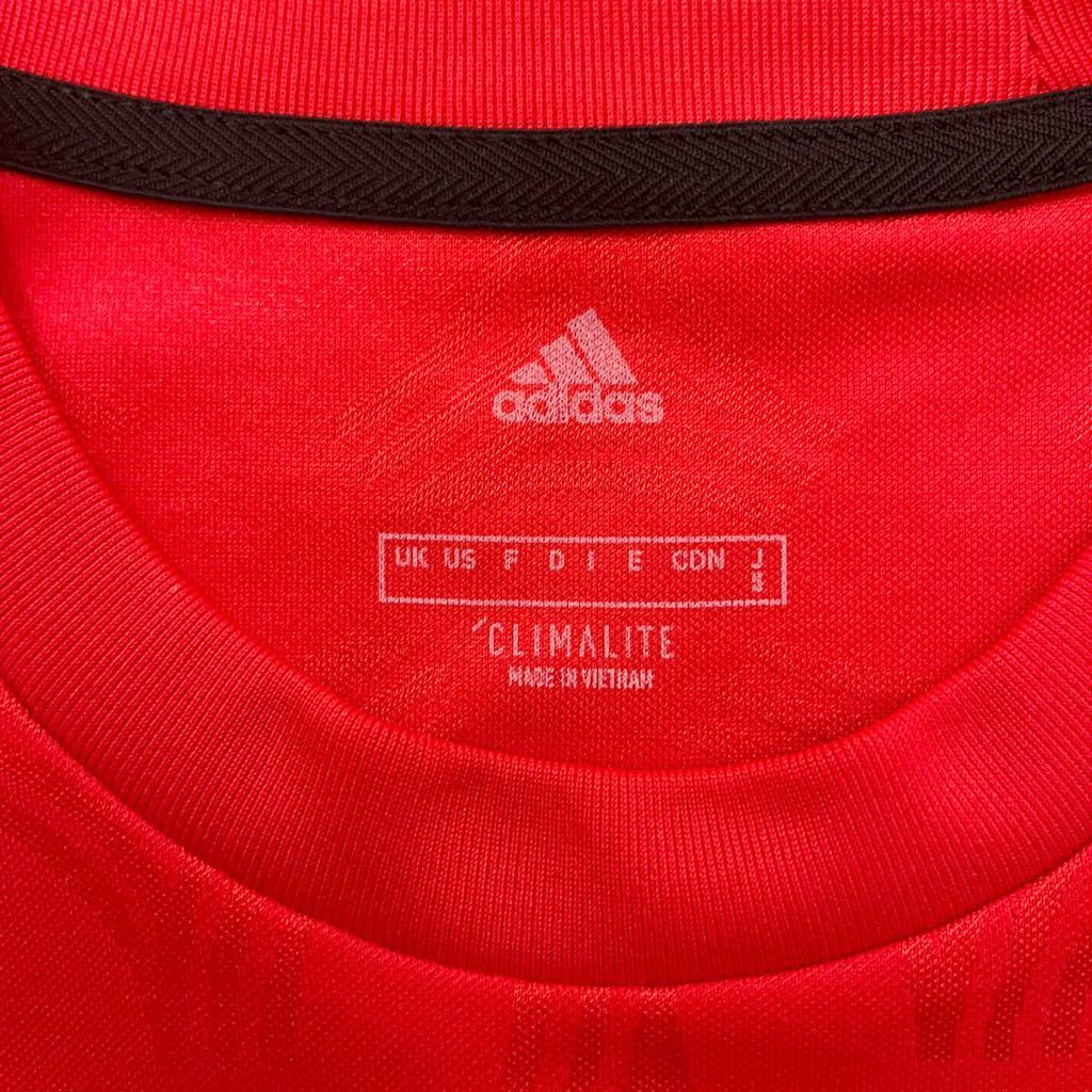 adidas アディダス 透かし柄 半袖Tシャツ プラクティスシャツ Sサイズ レッド ポリエステル_画像3