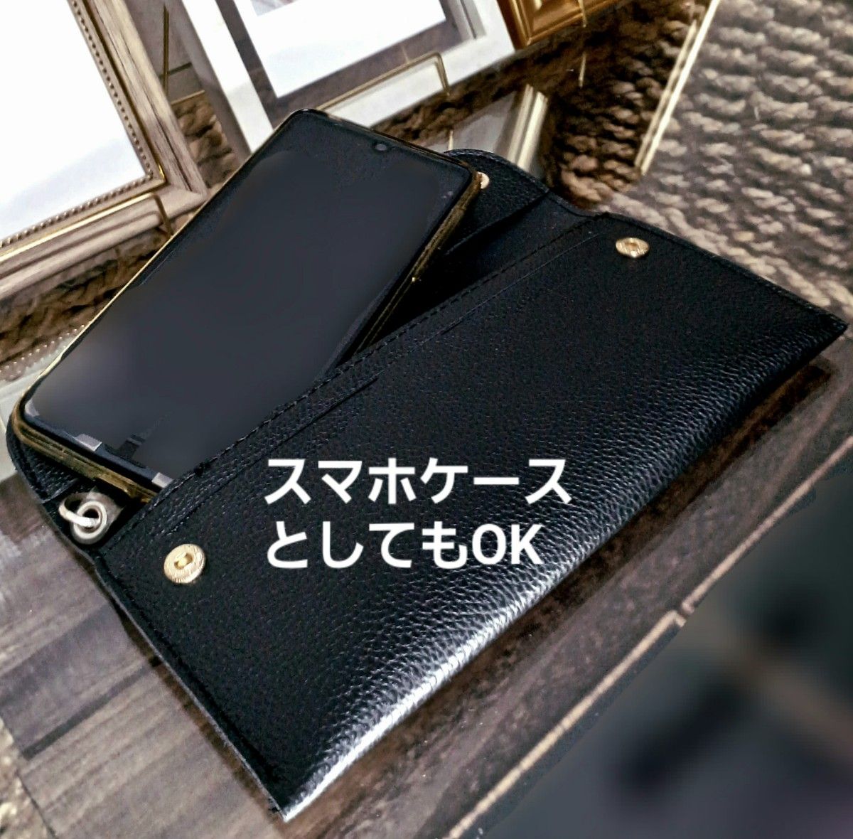 2ボタンホールド ビッグクロス / ウェーブウォレット /  iPhoneケース 長財布