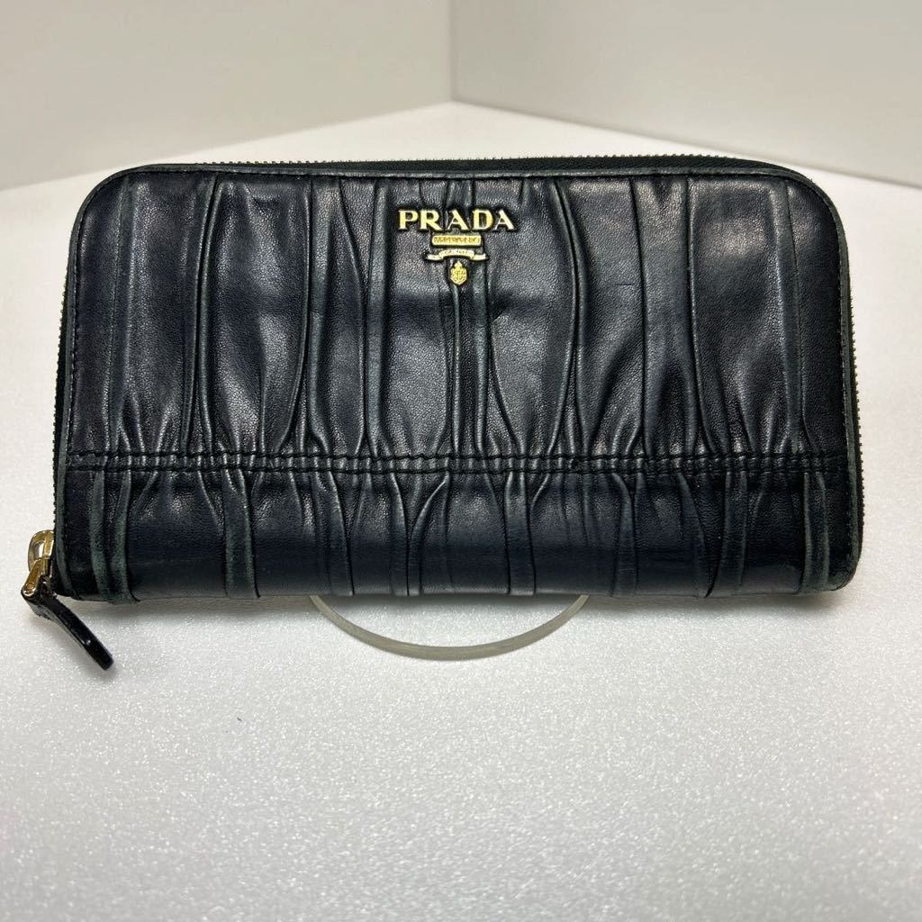 PRADA プラダ 長財布 ウォレット ラウンドファスナー ギャザー