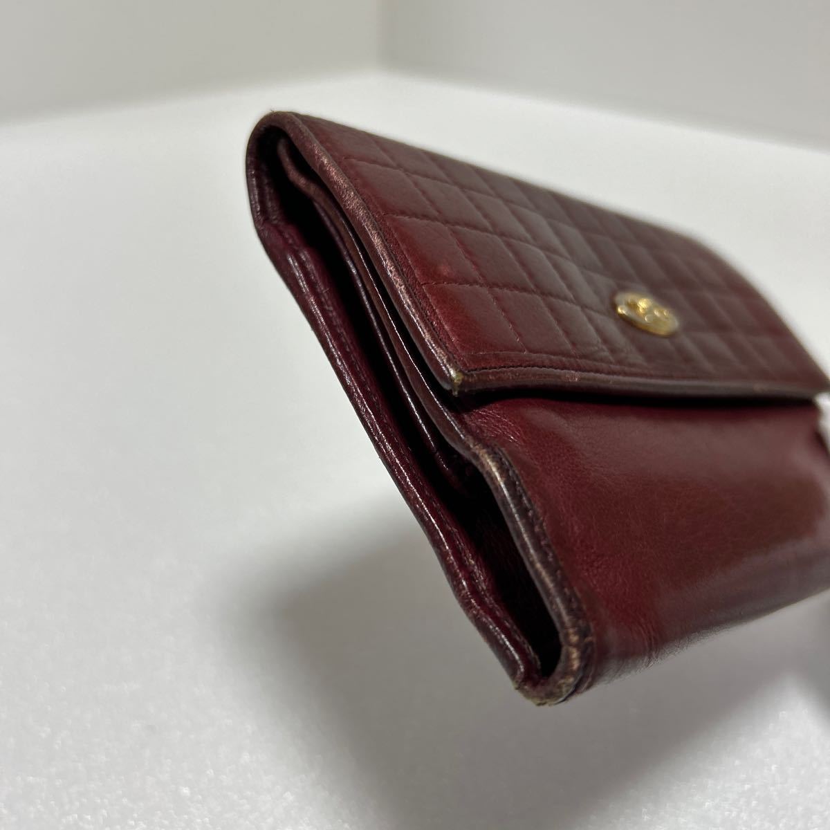 ◆CELINE セリーヌ◆ 三つ折り財布　スナップ式＆がま口　本革　小銭入れ有　ボルドー　MADE IN ITALY【USED】1211