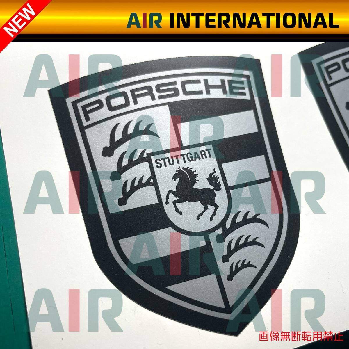 【AIR int'l製品】 PORSCHE emblem ポルシェ エンブレムステッカー マットシルバー 2枚セットの画像2