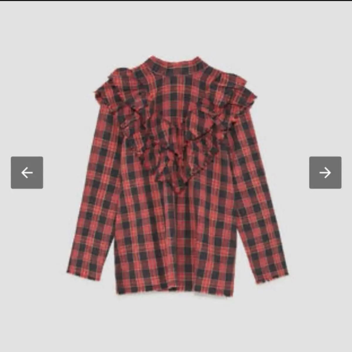 zarawoman チェックフリルブラウス 赤 トップス ZARA ザラ zarawoman チェックフリルブラウス 赤 トップス ZARA ザラ