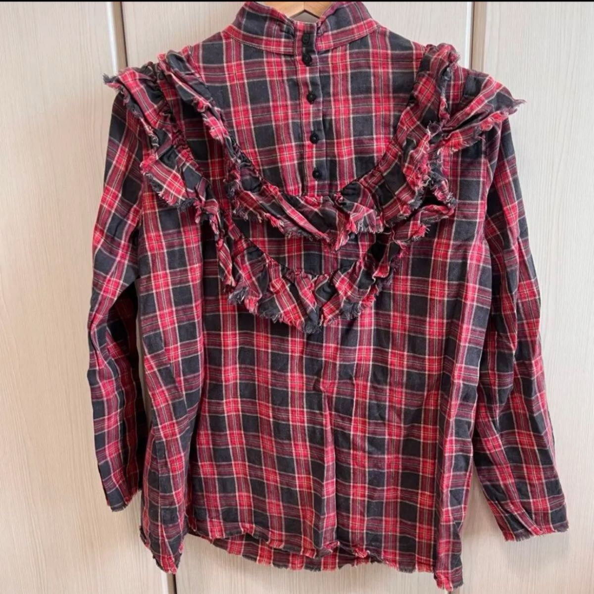 zarawoman チェックフリルブラウス 赤 トップス ZARA ザラ zarawoman チェックフリルブラウス 赤 トップス ZARA ザラ