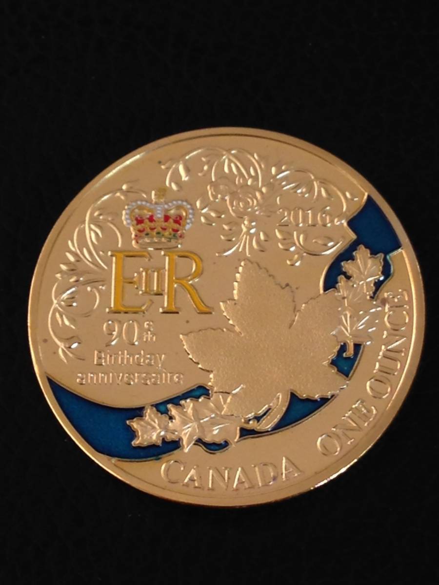 Z18-15)海外丸形記念金貨、コイン、メダル*2016年カナダ紅葉　モミジ*参考品1枚　表面カラー、裏ゴールド_画像1