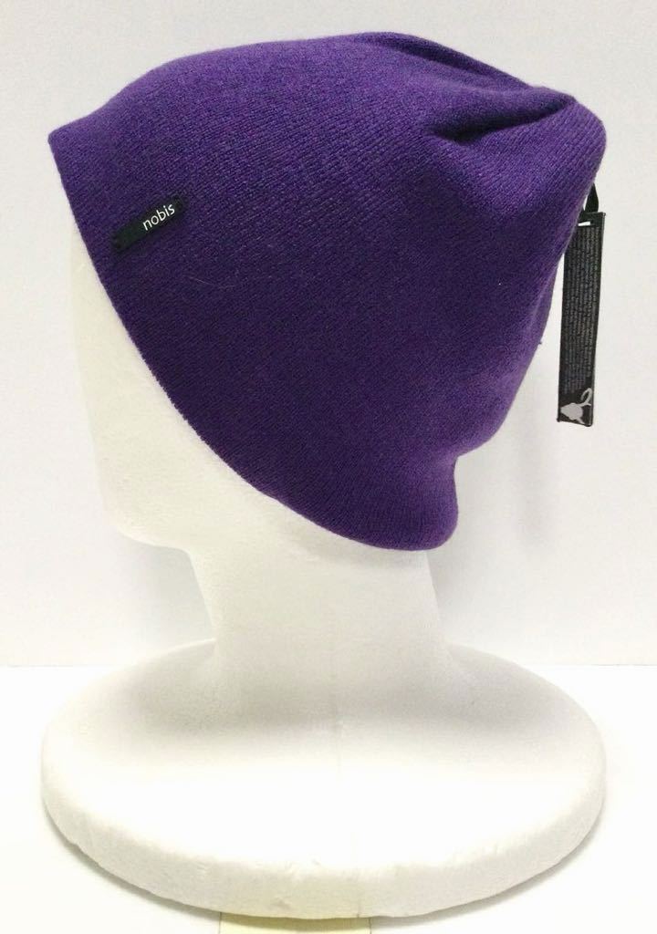 新品「nobis」“Mr./Ms. NO STYLE” ロゴプレートデザイン アクリル100% ハイゲージ ニットキャップ SIZE:UN Murberry-Purple