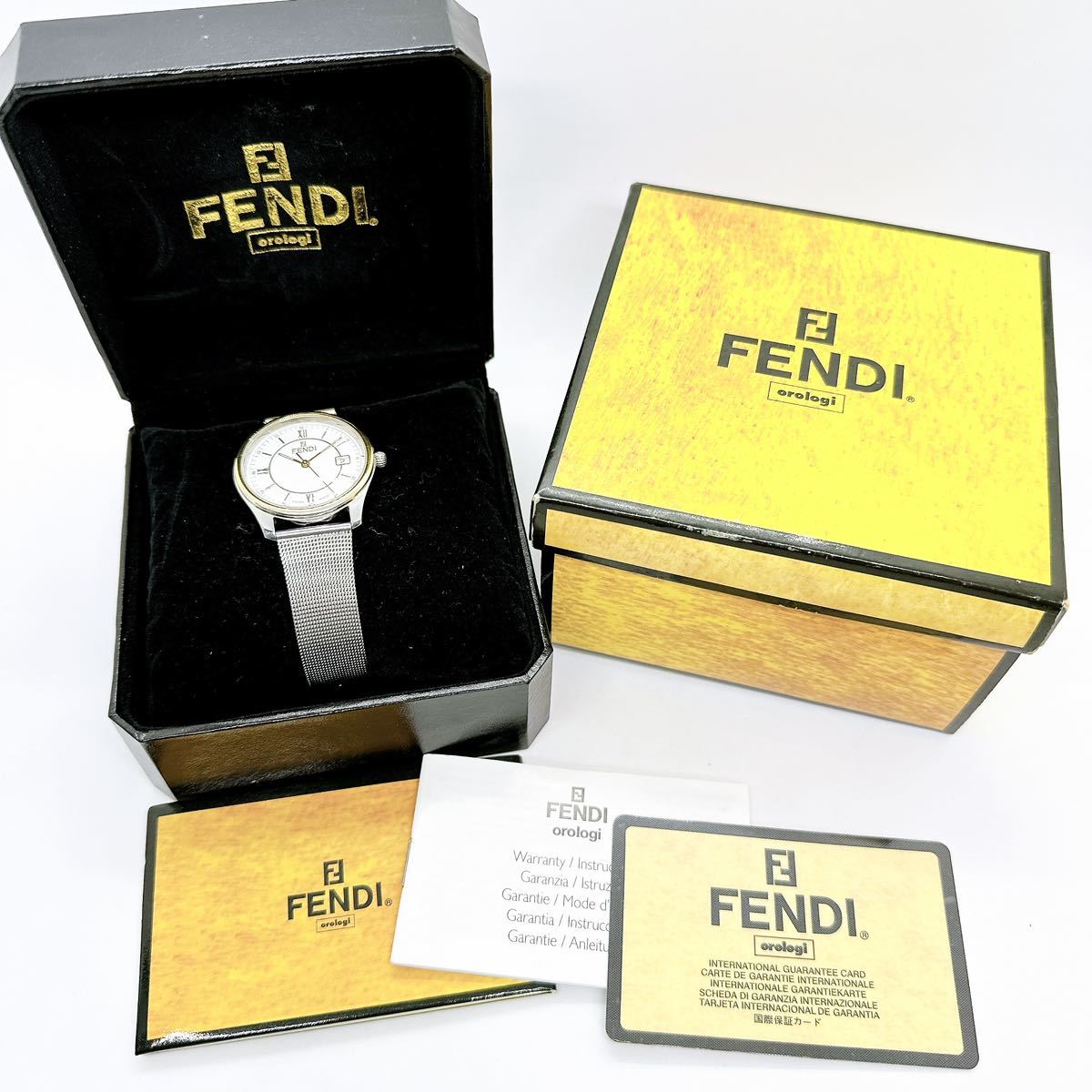 12201 フェンディ FENDI 210G オロロジ メンズ 腕時計 デイト コンビ クォーツ 電池式 QZ 箱 保証書_画像9