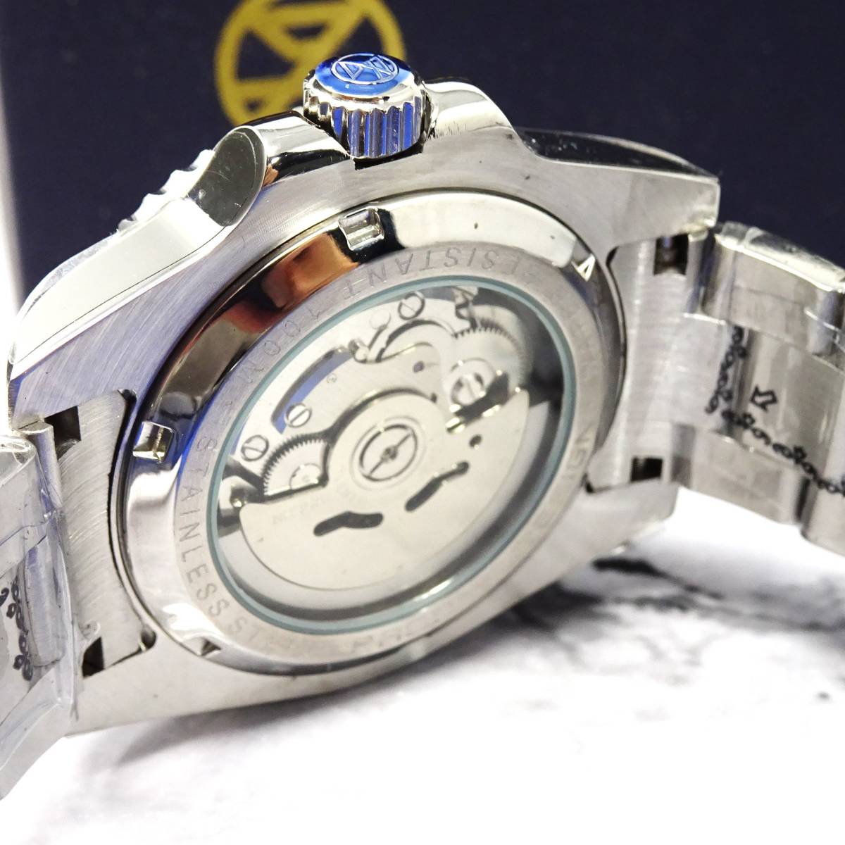 送料無料・新品・パガーニデザインブランド・メンズ・NH35A機械式腕時計 ・ヨットオマージュウオッチ・ブルーブラック・メタルストラップ_画像6