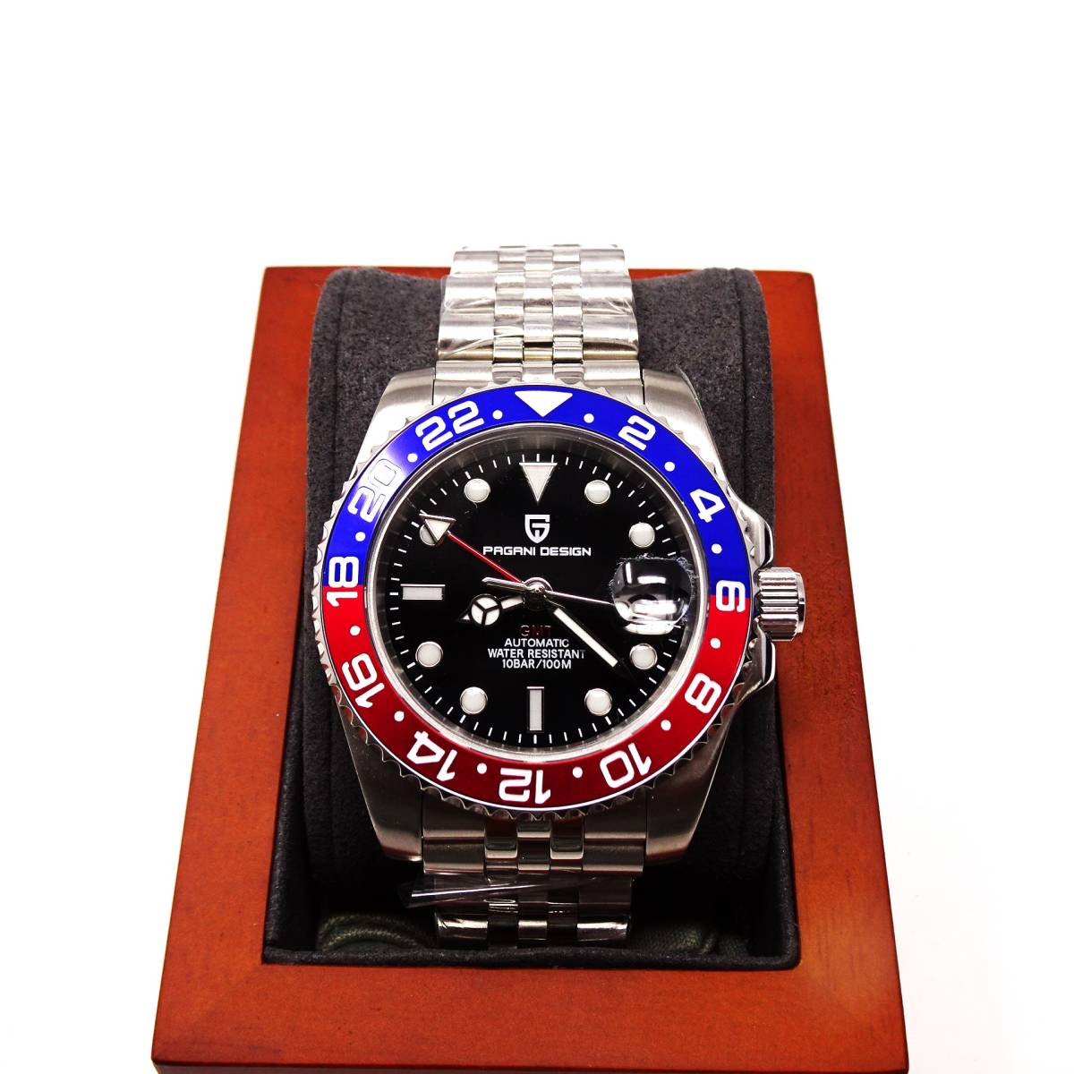 送料無料・新品・パガーニデザイン・メンズ・機械式腕時計 ・GMT針オマージュウオッチ・ペプシベゼル・ジュビリーメタルストラップPD-1662_画像1