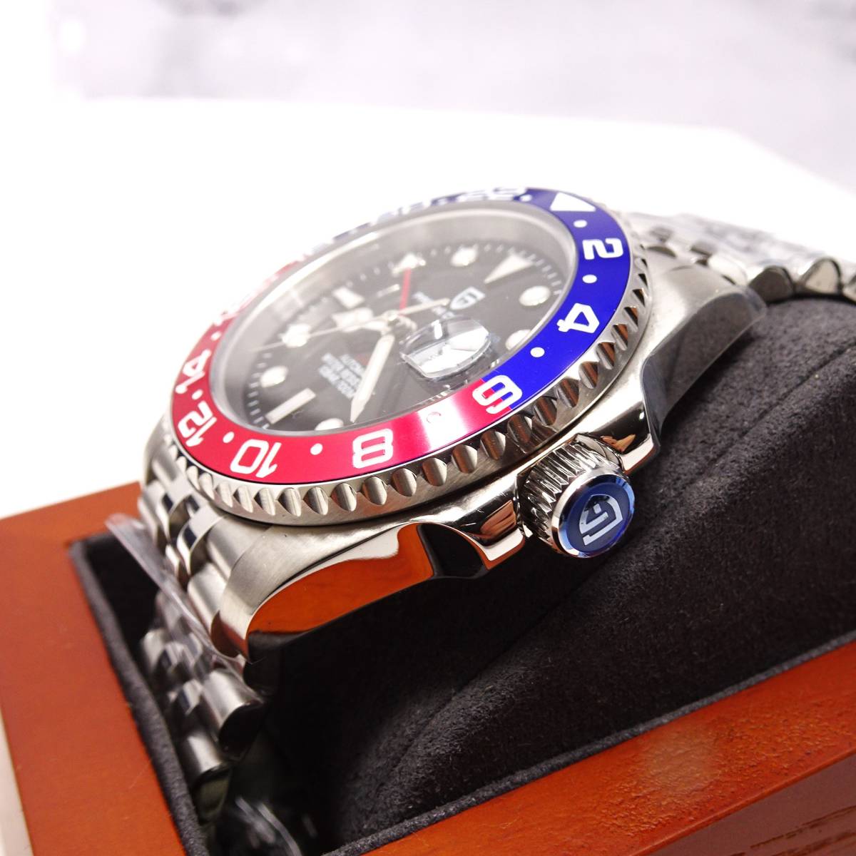 送料無料・新品・パガーニデザイン・メンズ・機械式腕時計 ・GMT針オマージュウオッチ・ペプシベゼル・ジュビリーメタルストラップPD-1662_画像4