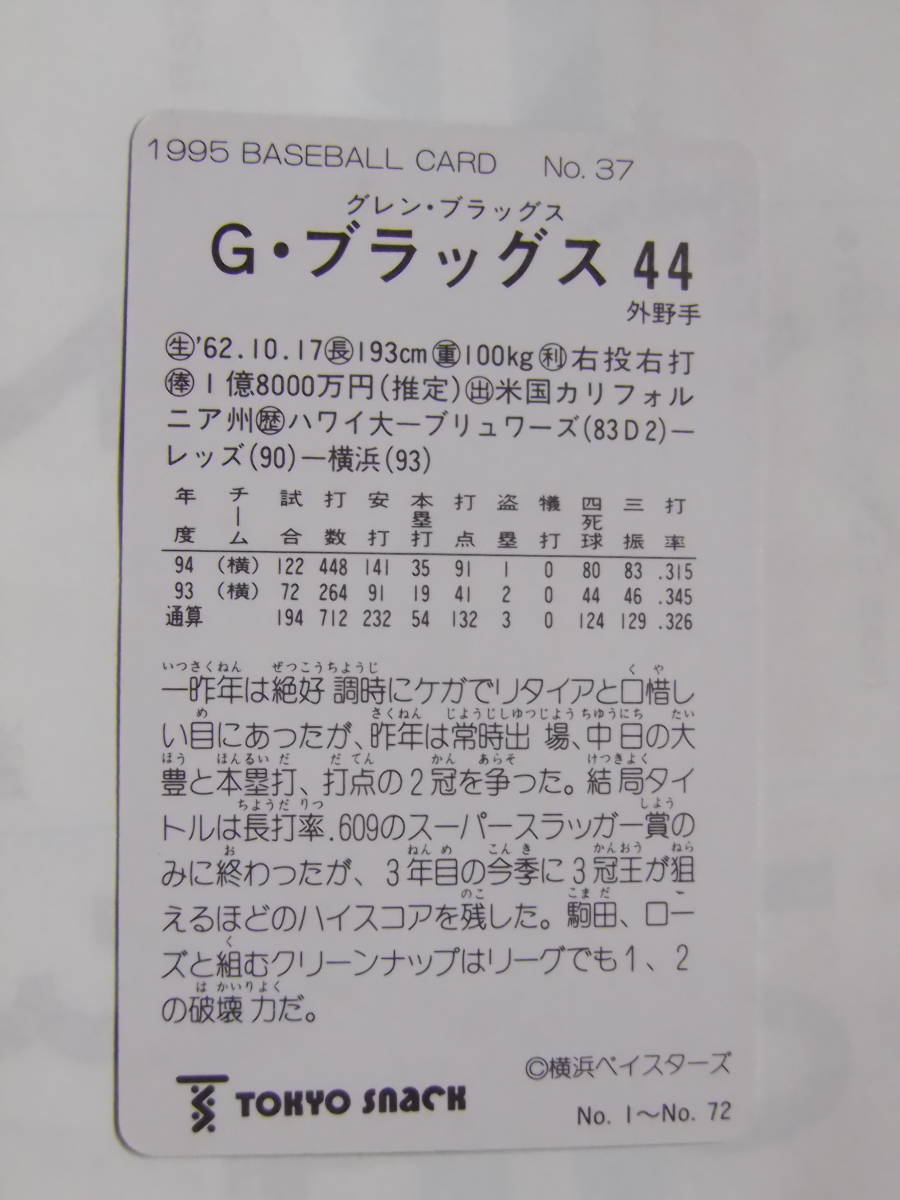 カルビー ベースボールカード 1995 No.37 G・ブラッグス 横浜ベイスターズ_画像2