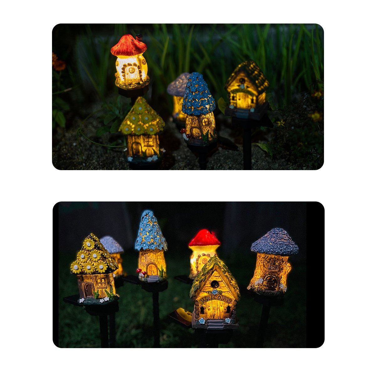 6個セット！妖精のハウス イルミネーションライト ソーラー充電 置物ライト ガーデンライト 小さな家 屋外 防水 クリスマス 庭装飾_画像8