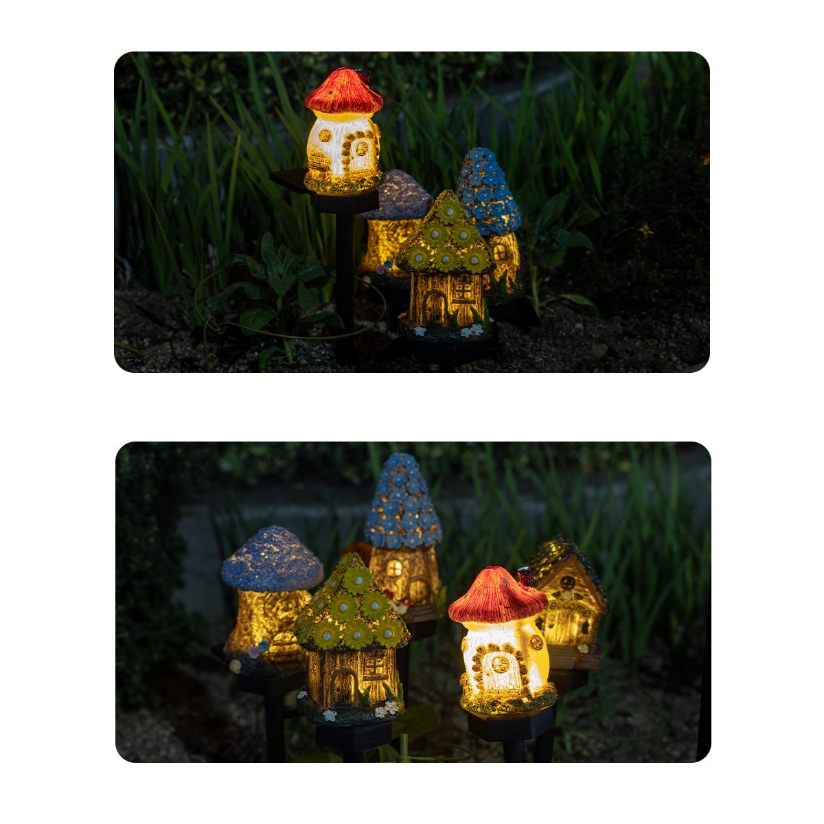 6個セット！妖精のハウス イルミネーションライト ソーラー充電 置物ライト ガーデンライト 小さな家 屋外 防水 クリスマス 庭装飾_画像9