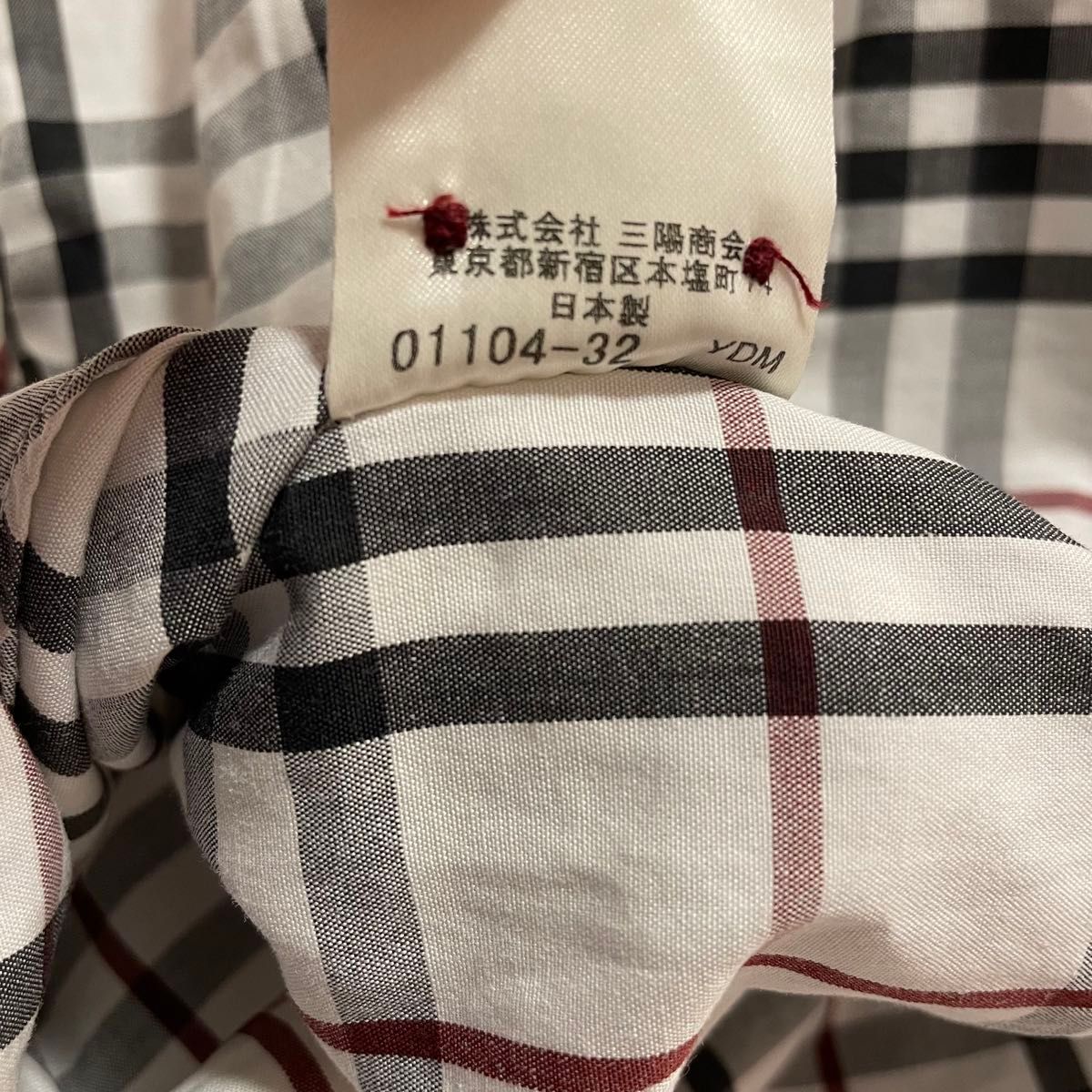バーバリー☆ナイトロゴ刺繍☆ノバチェック柄長袖ポロシャツ M 白 