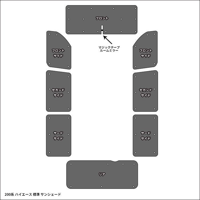 高品質 200系 ハイエース 標準 エコ サンシェード 日除け 1台分 8枚セット 収納ケース付き 新品 断熱 高級 車中泊 省エネ_画像3