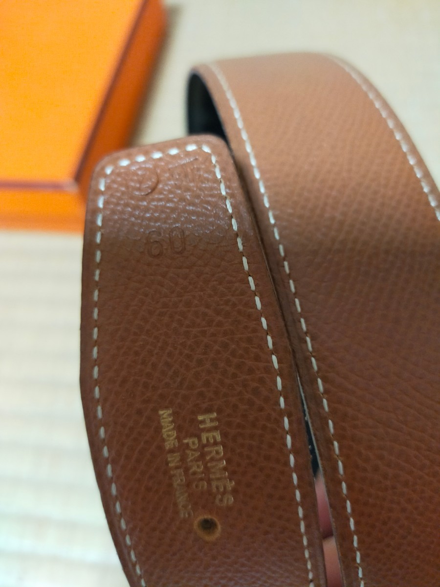 エルメス　HERMES　メンズ　レディース　リバーシブル　バックル　ベルト　ゴールド　黒　ブラック　キャメル　XS　小さいサイズ　細身_画像6