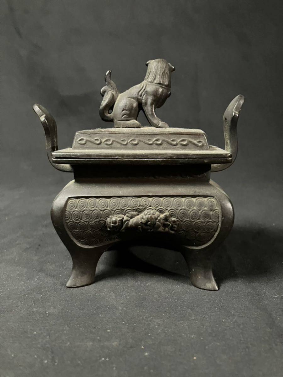 獅子香炉 銅】中国美術 中国 古玩 骨董 古美術 香炉 香爐 香