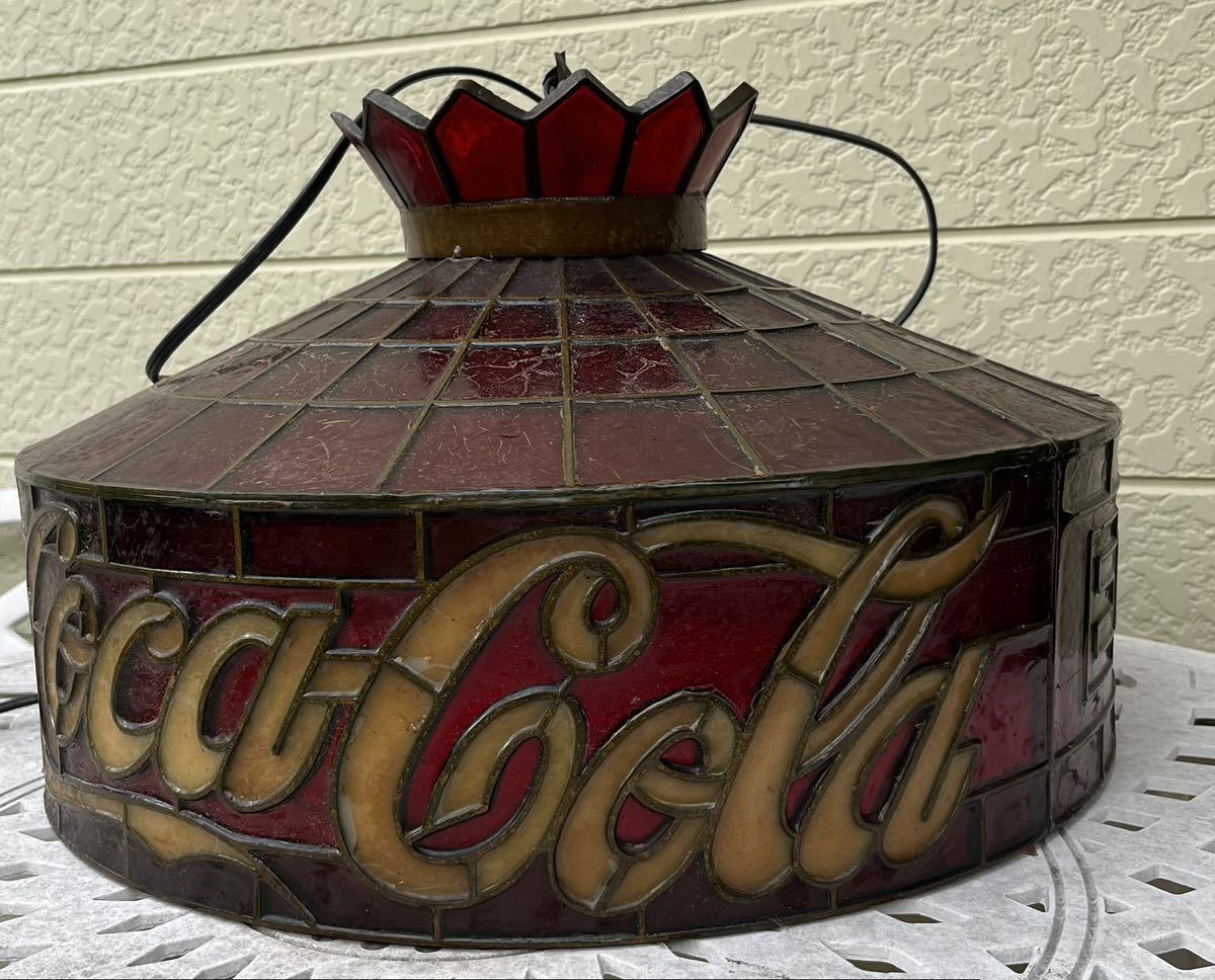  Coca Cola * витражное стекло * свет * электро- лампа. зонт * Showa Retro * Vintage * диаметр 48cm* большой лампа затенитель от солнца * античный * немного трещина есть 