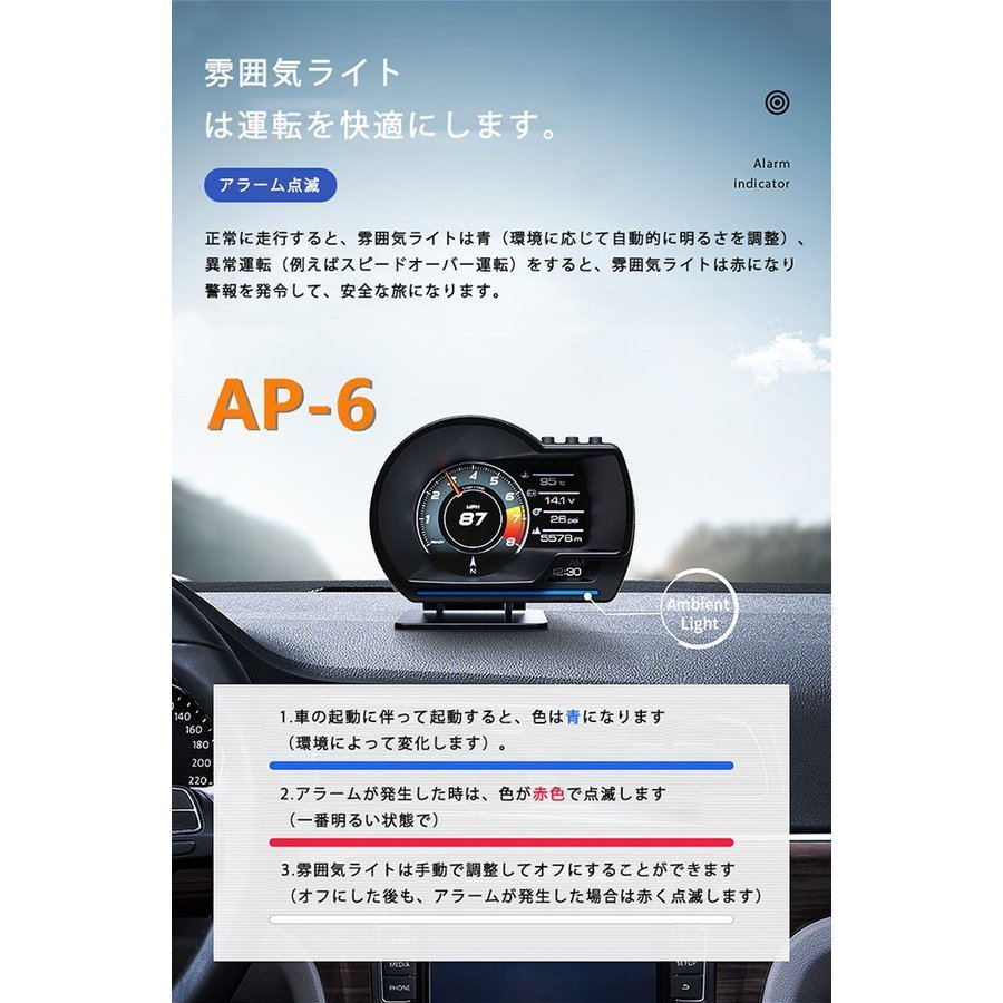 最先端 メーター GPS OBD2 両モード スピードメーター ヘッドアップディスプレイ HUD 12V 追加メーター AP-6 送料無料_画像5