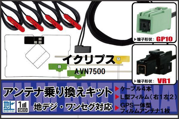 L型 フィルムアンテナ GPS一體型 ケーブル セット イクリプス ECLIPSE DTVF12 同等品 AVN7500 VR1 地デジ ワンセグ フルセグ 受信
