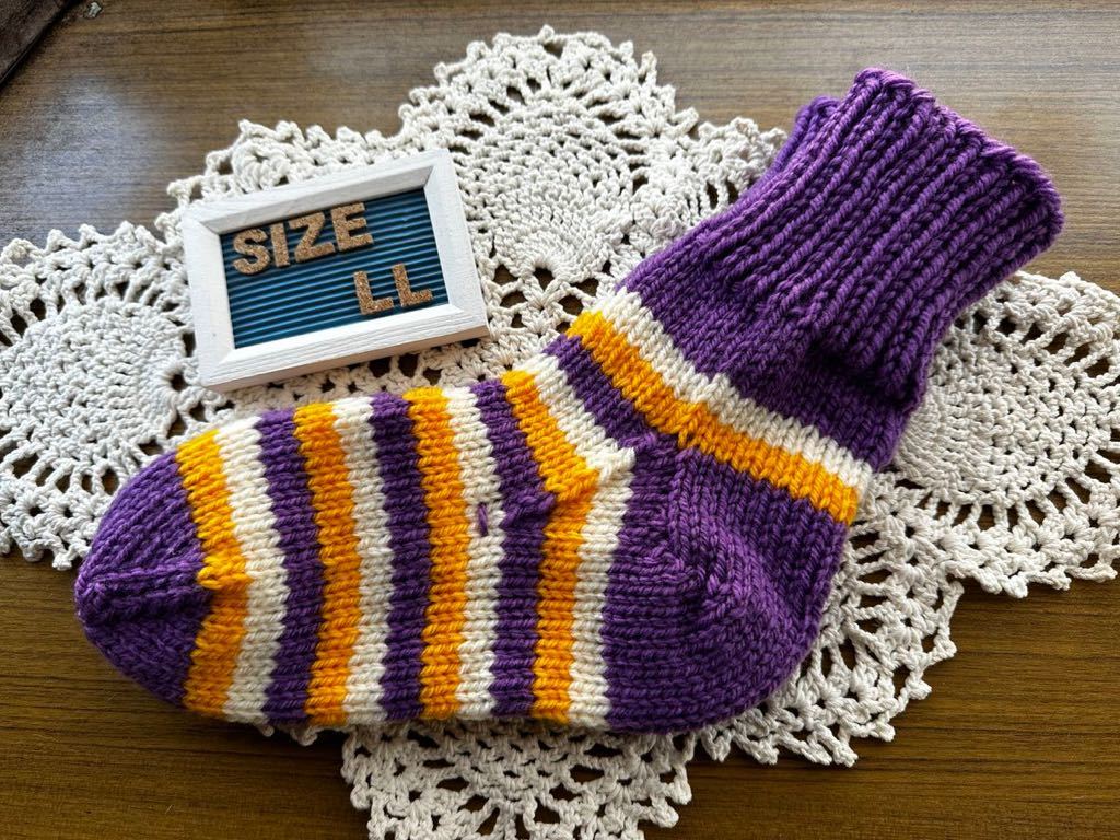 母の手編み靴下(ルームソックス)26～28cm　●アクリル極太●紫_画像1