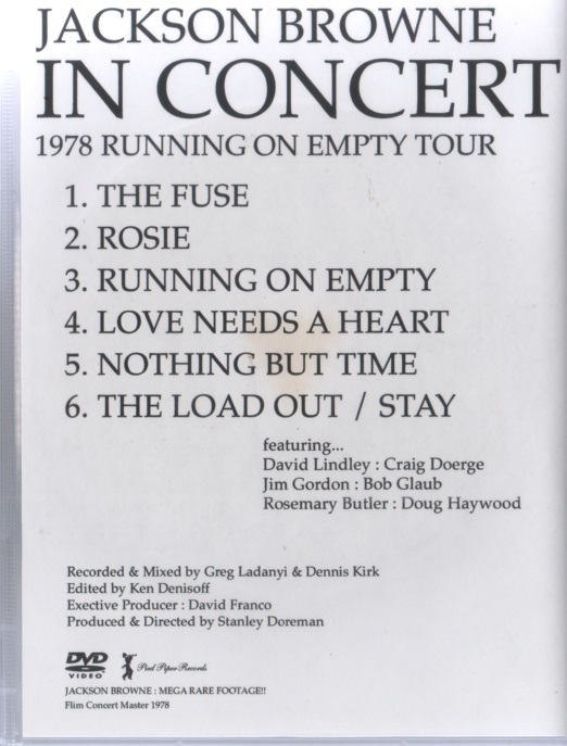 DVD ジャクソン・ブラウン JACKSON BROWNE IN CONCERT 1978RUNNING ON EMPTY TOUR_画像2
