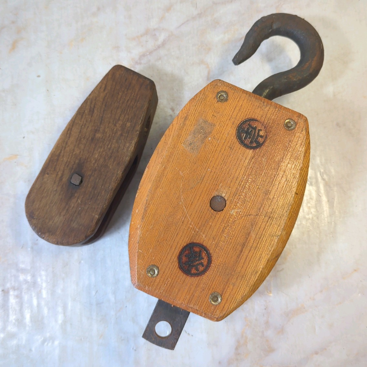 木製滑車 中古 滑車 木製 工具 古道具 昭和レトロ_画像2