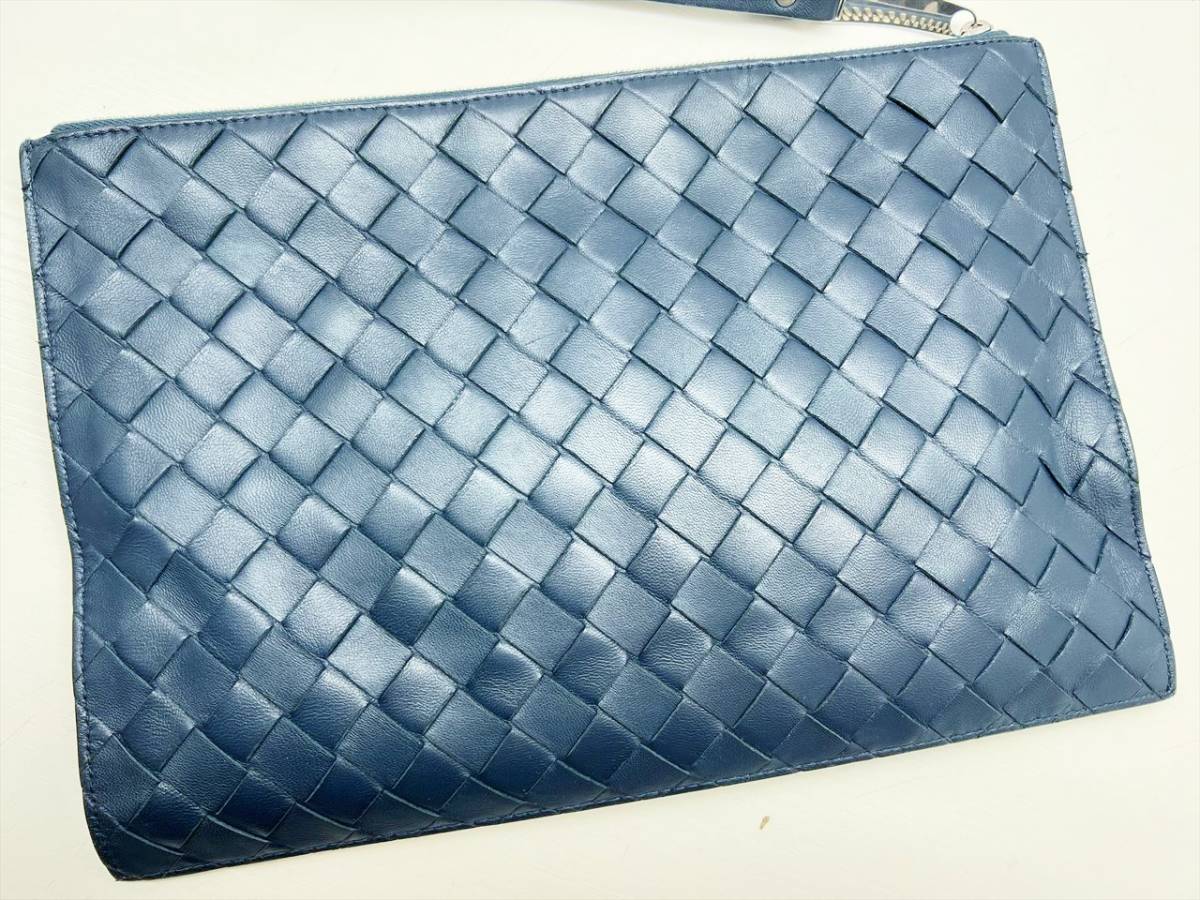 美品　Bottega Veneta　ボッテガヴェネタ　イントレチャート　 クラッチバッグ　セカンド　ストラップ　ブルー系　684509_画像3