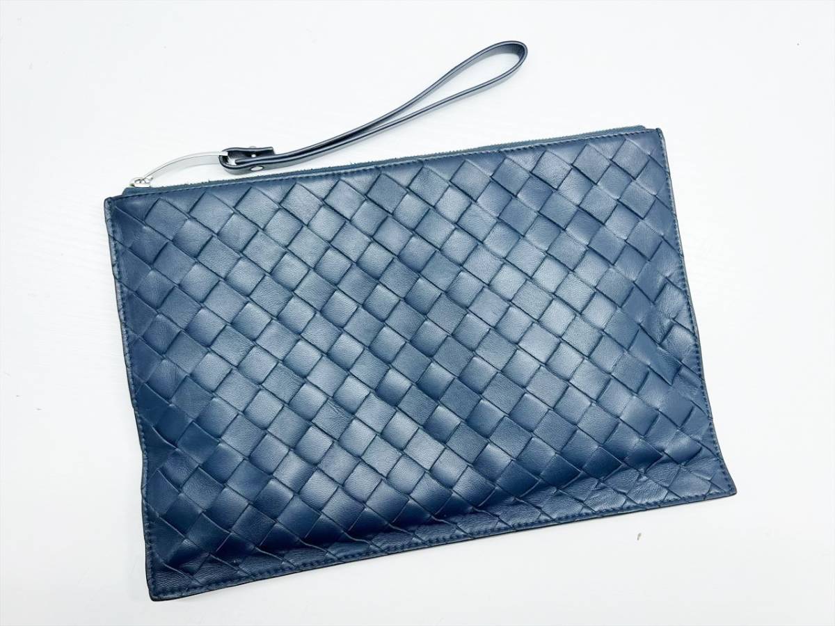 美品　Bottega Veneta　ボッテガヴェネタ　イントレチャート　 クラッチバッグ　セカンド　ストラップ　ブルー系　684509