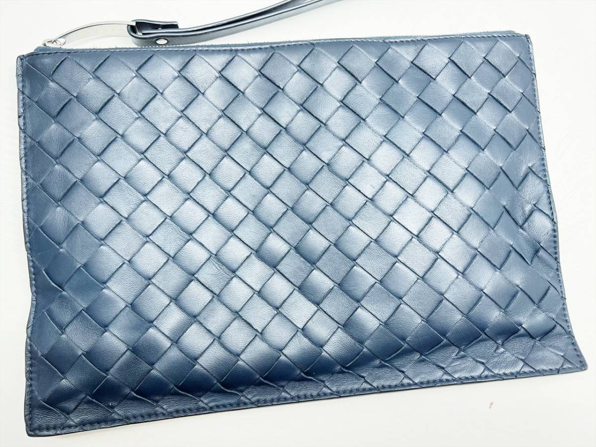 美品　Bottega Veneta　ボッテガヴェネタ　イントレチャート　 クラッチバッグ　セカンド　ストラップ　ブルー系　684509_画像2