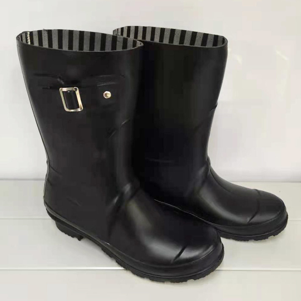 17602[... processing defect ]B goods lady's rain boots L size 24.0-24.5cm black boots middle shoes ①