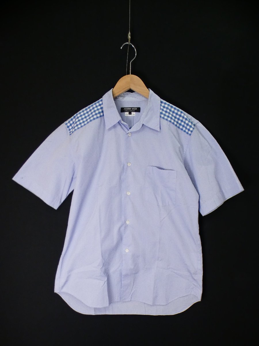  Comme des Garcons HOMME DEUX shoulder silver chewing gum line short sleeves shirt [M\'s(L)/bru/A rank ]f3A0