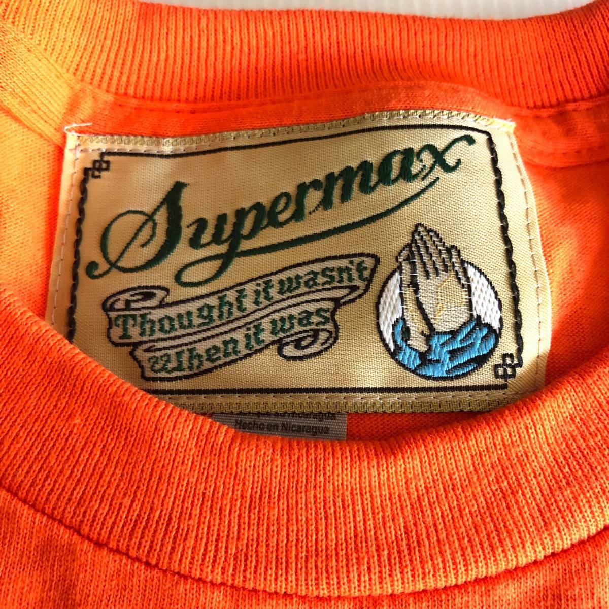 ◎【SUPERMAX HARDWARE】size:Ｌ ポケットTシャツ Orange スーパーマックス ステッカー付/ロサンゼルス hardcore チカーノ Lowrider_画像5