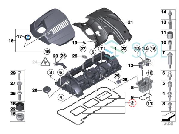 BMW E82 E88 F20 F21 F22 E90 E91 E92 E93 F31 F34 F80 シリンダーヘッドカバーガスケット 135i 235i 335i M3 11127587804 出荷締切18時_画像2