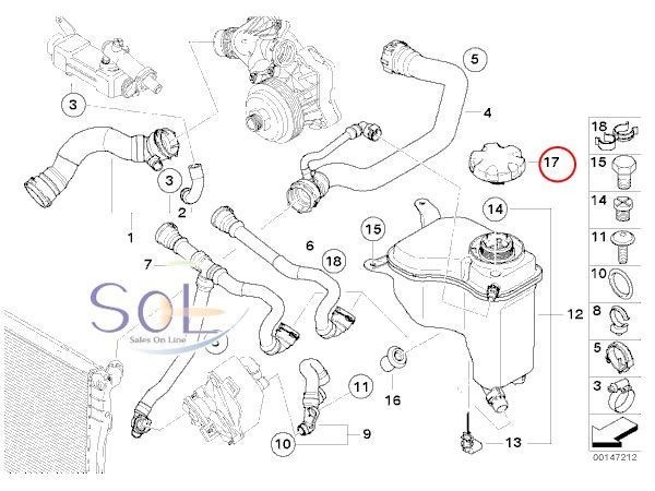 BMW F07 F10 F11 G30 G31 E89 Z4 ラジエーター エクスパンションタンクキャップ 523d 528i 530i 530e 535i 540i 20i 23i 35i 17117521071_画像2